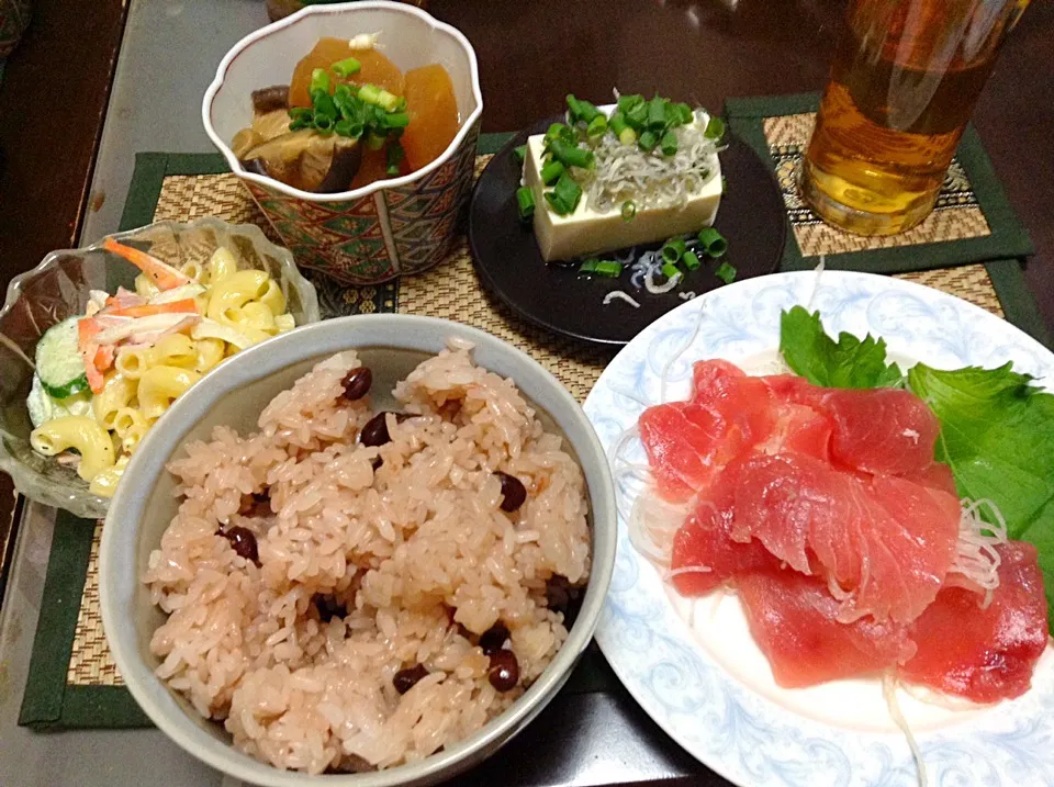 マグロの刺身＆マカロニサラダ＆冷奴＆酢鳥|まぐろさん