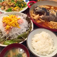 Snapdishの料理写真:メバルと筍の煮付け、大根サラダ、鶏肉と青菜の玉子炒め|ねぎさん