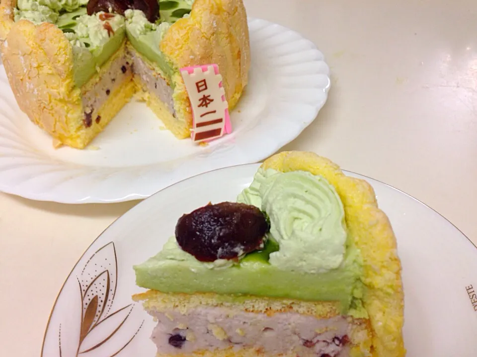 母の日前倒し(⌒▽⌒) 抹茶と小豆のシャルロットケーキ|とんちんさん