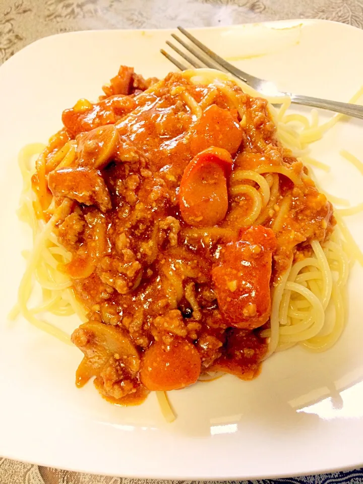 #snack meat sauce spagetti:)|Mitchy Michelleさん