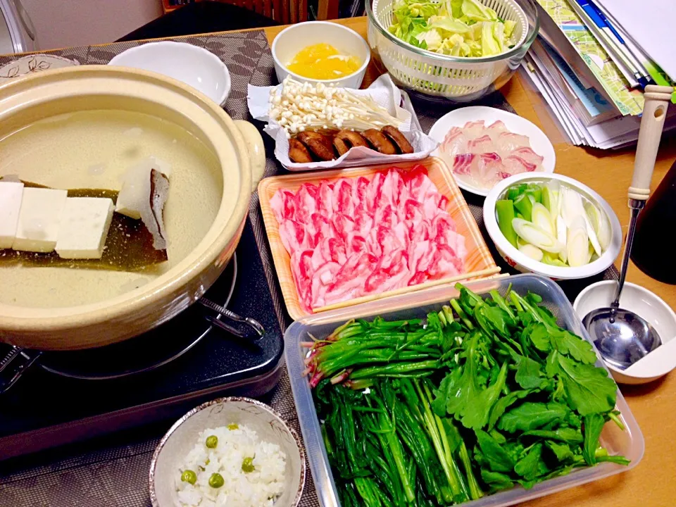 真鯛入り常夜鍋、ピースご飯|ねむねこさん