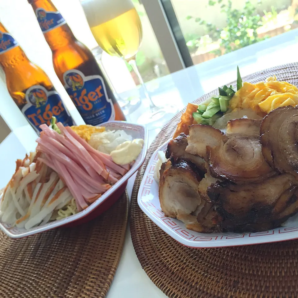 Snapdishの料理写真:冷やし中華 並&焼豚大盛り|Hironobuさん