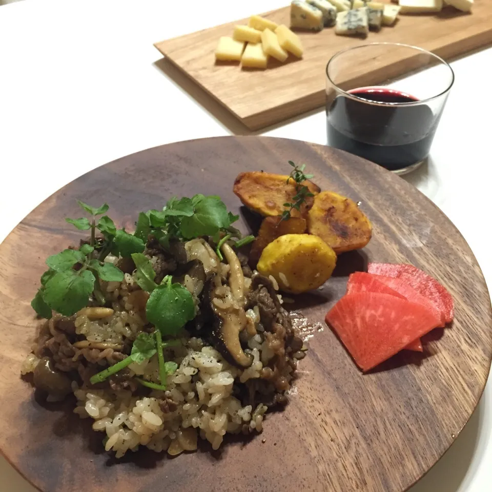 牛肉とキノコとクレソンの混ぜご飯|bronzebeeさん