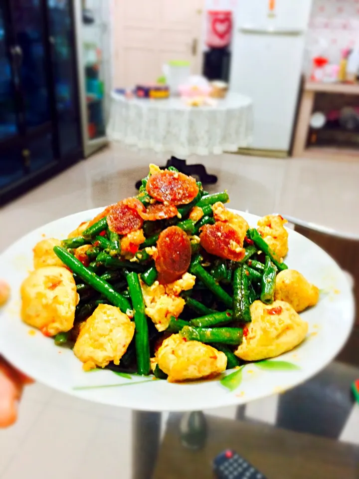 Green bean with tofu and chinese sausage|wu lan lieさん