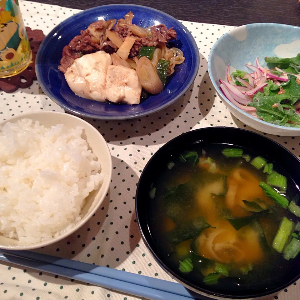 肉豆腐と、アイスプラントのサラダ|かぴこさん