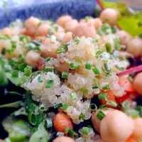 Chickpea and quinoa salad with spinach and a lemon-herb dressing.|Cerita Choletteさん