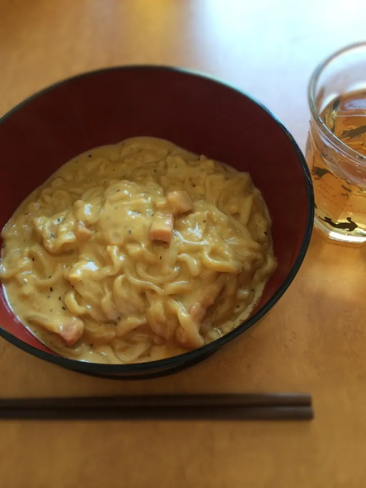 マルちゃん正麺うどんで簡単カルボうどん|まいさん