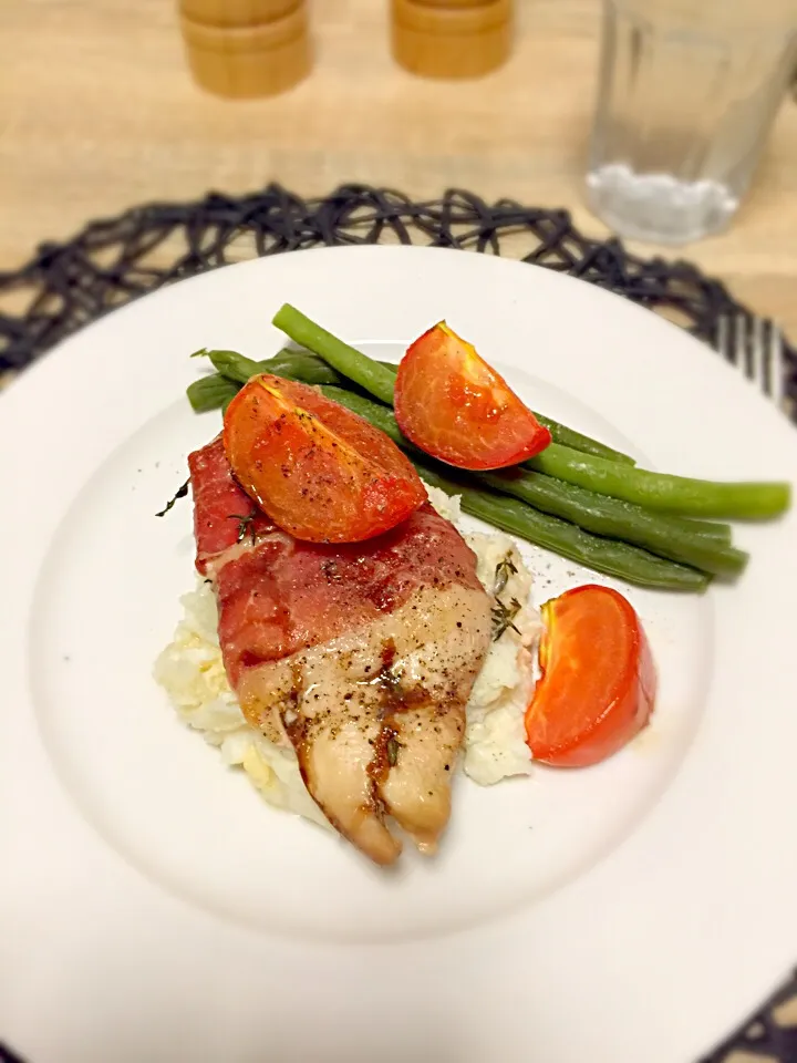 Baked pancetta and balsamic chicken with Parmesan mash|petaさん