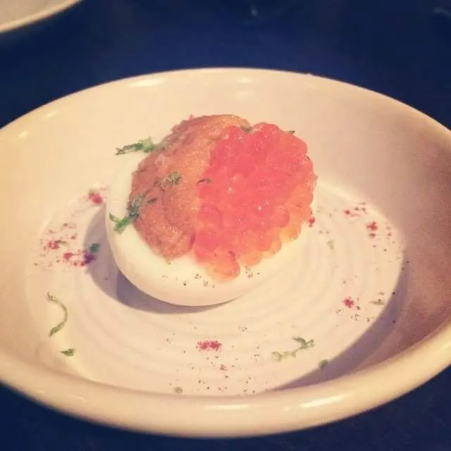 sea urchin salmon roe deviled egg|CHUENCHAIさん