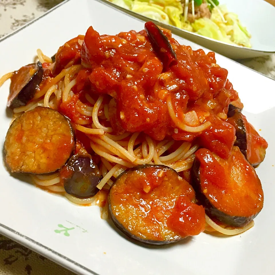 ナスとトマトのスパゲティー|カウンター嬢さん