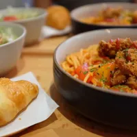 fried chicken spaghetti with tomato sauce|ricoさん