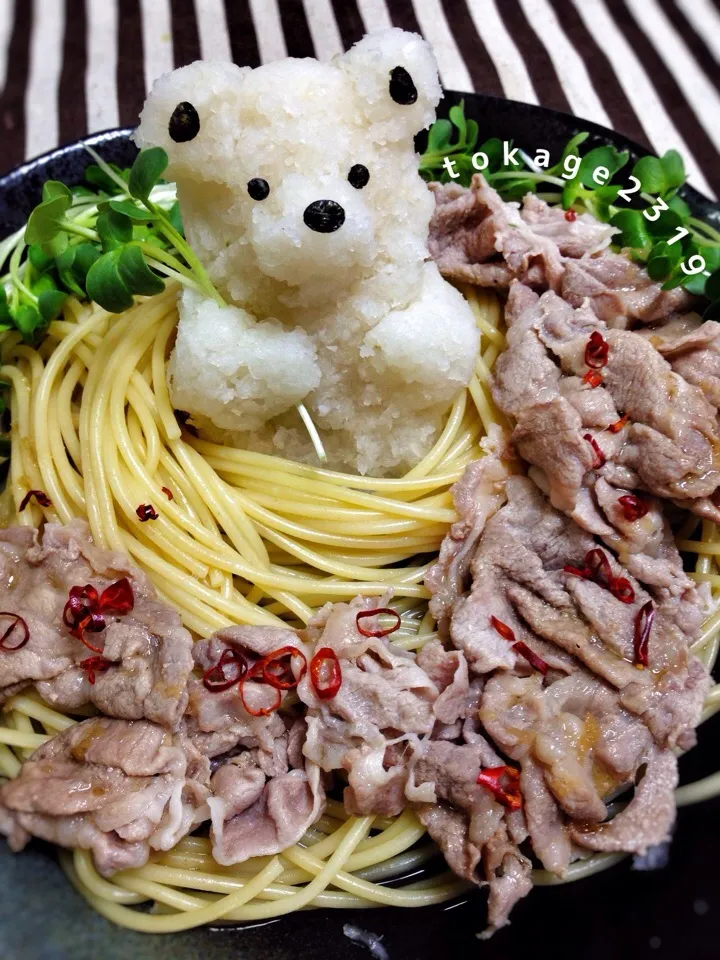 Snapdishの料理写真:nakazawaさんの料理 豚しゃぶおろしポン酢パスタ|とかげ2319さん