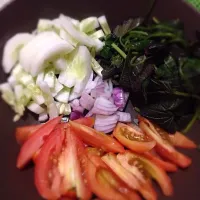 Snapdishの料理写真:camote tops-cucumber ensalada|Kathrina Anna Pascuaさん