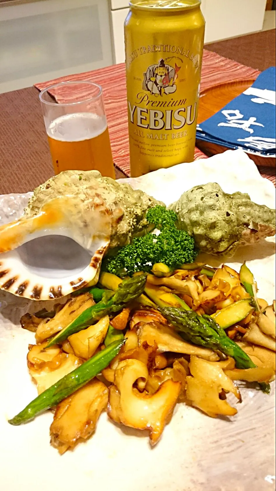 房州ホラ貝&舞茸のソテー🐚エビス🍺で❗＼(^o^)／|ナムナムさん