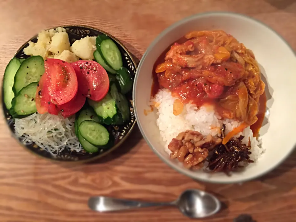 鶏肉とキャベツのトマト煮&サラダ|tkさん