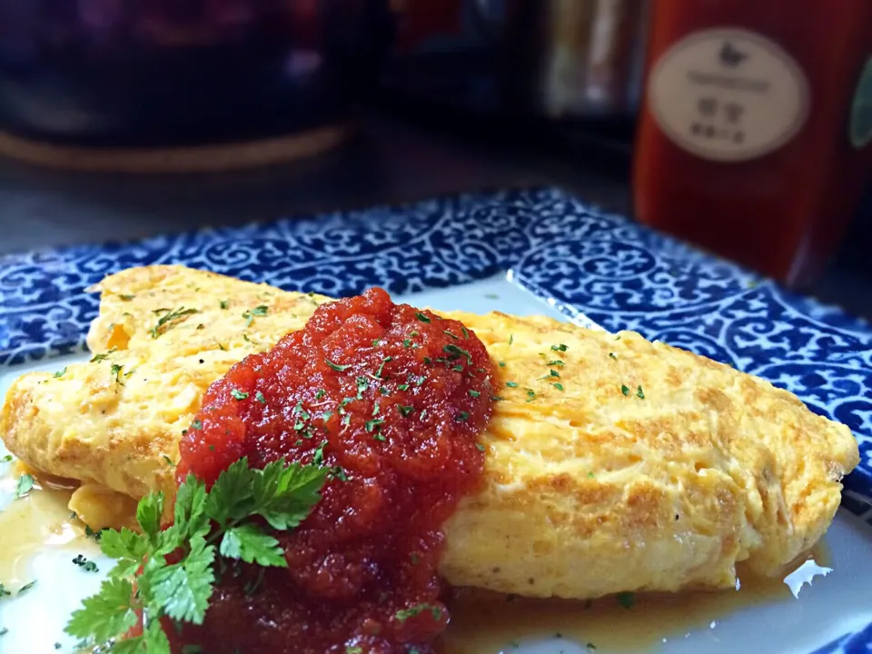 ナメダ珈琲店ʕ-̼͡-ʔ本日のモーニンニンはチーズオムレツに明宝のトマトケチャップ🍅ʕ-̼͡-ʔ|七海さん