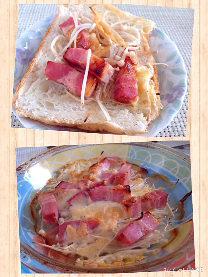 朝飯はゴパンに乗っけ(エノキベーコン)😋|アライさんさん