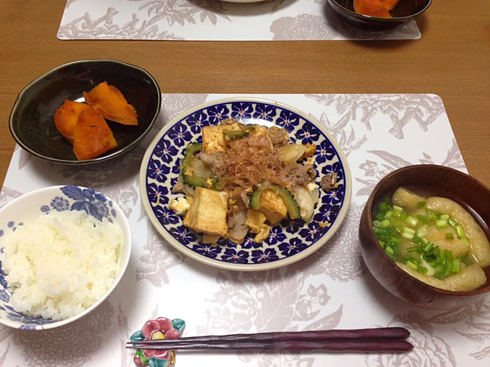 ゴーヤーチャンプルー☆かぼちゃ煮物☆お味噌汁☆|Milfeliceさん