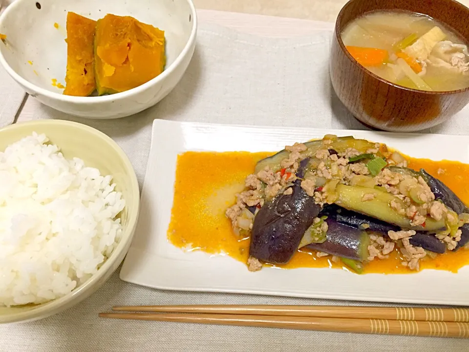 麻婆茄子、豚汁、かぼちゃの煮物|りんさん