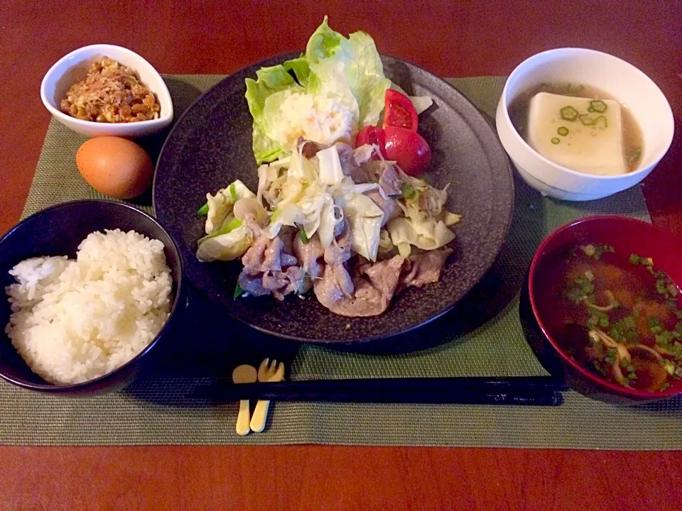 Midnight Salt Ginger pork saute Plate🍴真夜中の豚の塩生姜焼き定食 for hubby|🌈Ami🍻さん