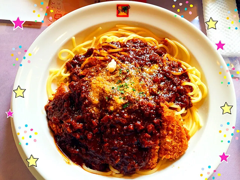 テレビに出てた〜📺✨群馬のパスタ🍝シャンゴのミートソース(^ ^)🍒とんかつものってるよ🐽🎵|nacchan♪さん