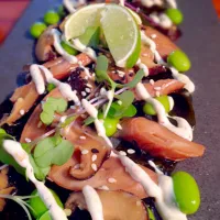 Snapdishの料理写真:Braised Octopus Tentacle, miso shiitake, wakame, edamame, ginger lime aioli|Michael Jonesさん