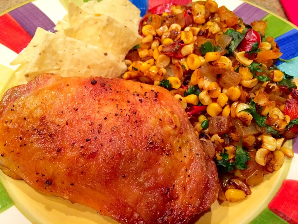 Roasted Chicken Thighs with a Caramelized Corn Salad|idgara000さん