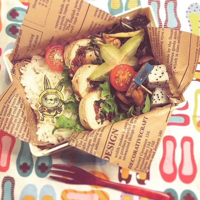 Chicken Roll-Up with Spinach and Sundried Tomato Lunch box. 
ほうれん草とサンドライトマトのロールアップチキン弁当、USAピョンと一緒！|Yuka Nakataさん