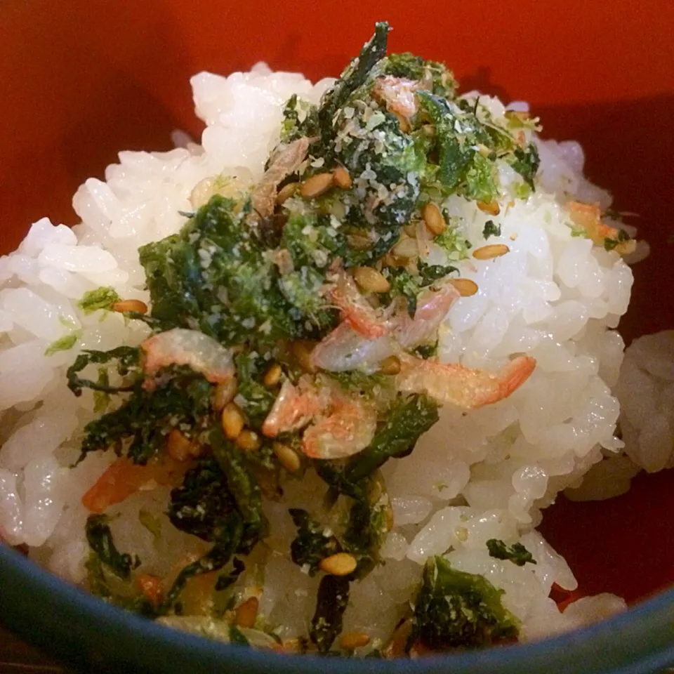 ホカホカ御飯に大根葉と海老のふりかけ👍|梅花権現さん