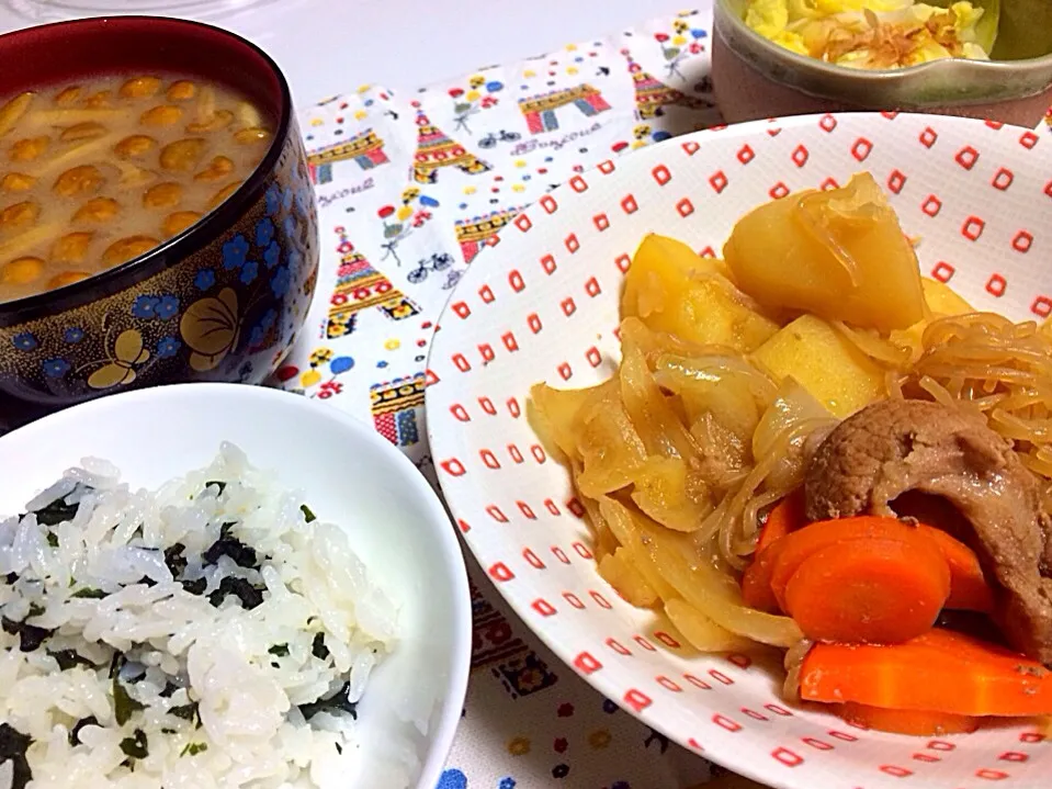 わかめご飯、肉じゃが、白菜お浸し|ずずさん