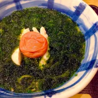 あおさと蒸し鳥の梅のせ蕎麦|❁*.ﾟカノン*.ﾟ❁さん