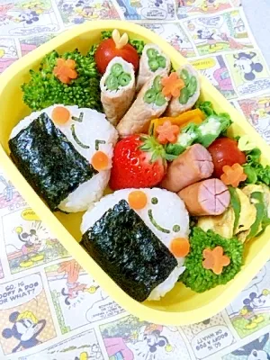 Snapdishの料理写真:Cherry2005さんの簡単キャラ弁☆ニコニコおにぎりのお弁当♪|楽天レシピさん