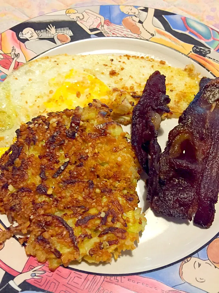 Breakfast: Kohlrabi Fritters, Egg and Beef Bacon|Cheryl Melnickさん