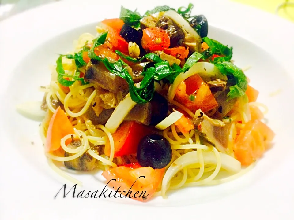 Lightly roasted bonito&tomato cold pasta|Masakiさん