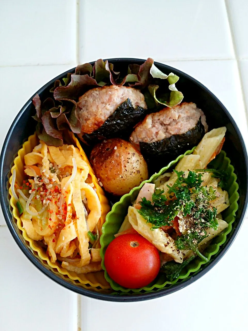 今日のだんな弁当　春雨サラダ/豚つくね/新じゃがフライ/ペンネカレーマヨサラダ|lotusさん