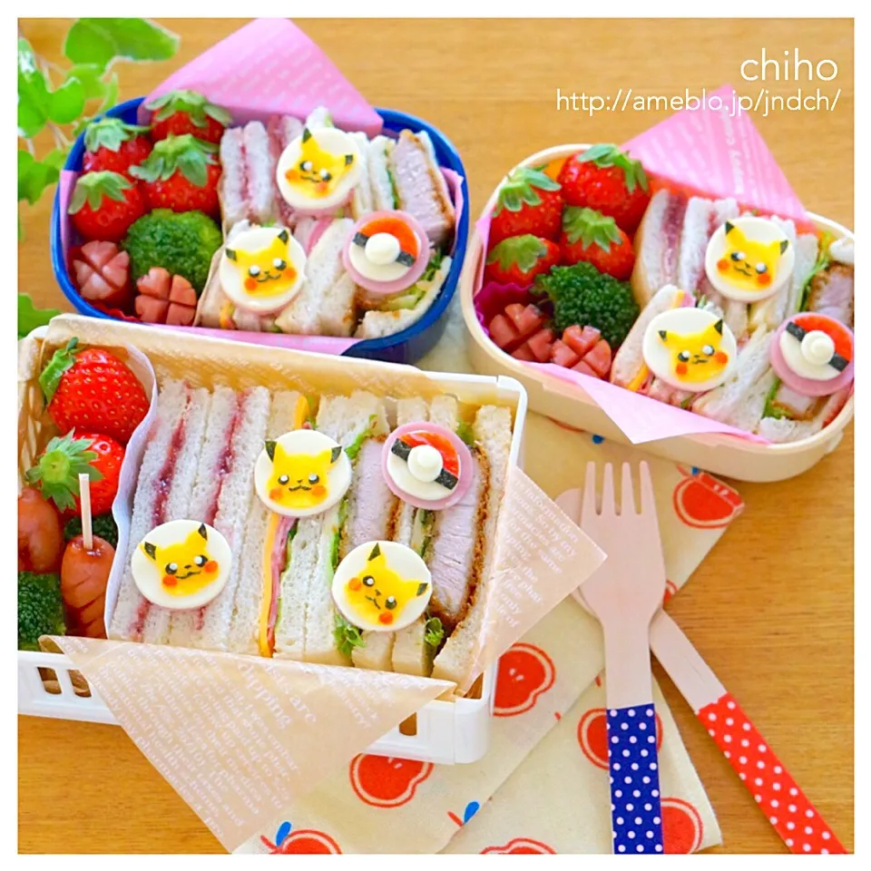 ポケとるピカチュウのせサンドイッチ弁当♡|chihoさん