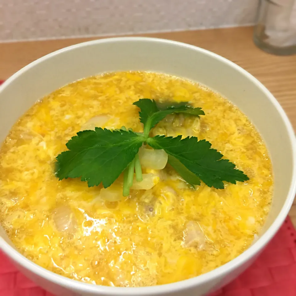 赤鬼のまかない『だし親子丼』
一番だし仕立てのスープごはん|まあん👽さん