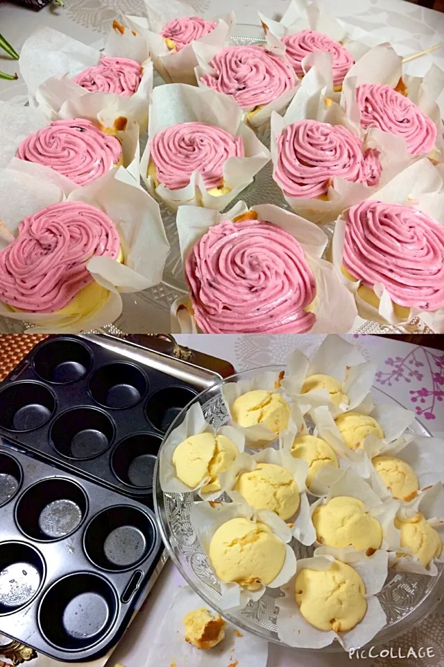 Can't get over of raspberry vanilla cupcakes with blueberry butter cream yummy relax and enjoying the movie with a cup of tea ✨☕️|Babyluv Cabrera Ocampoさん