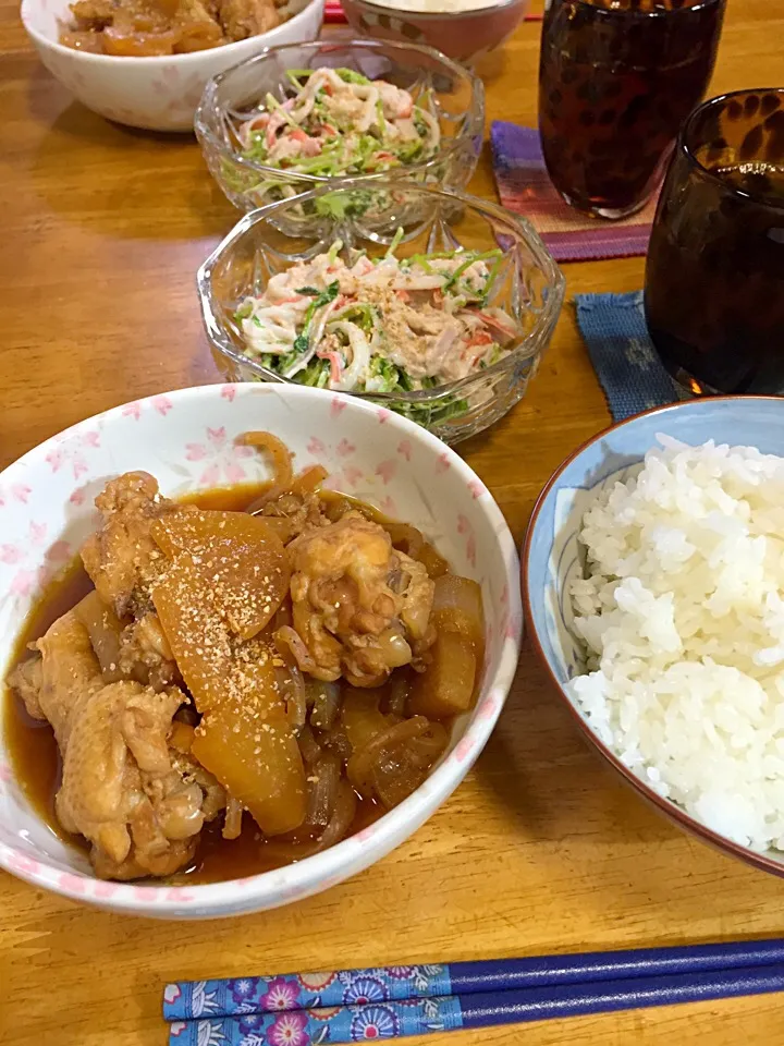 鶏のさっぱり煮、豆苗サラダ(^O^)／|すかラインさん