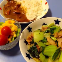 Snapdishの料理写真:カレーとチンゲン菜の炒め物|na-yonさん