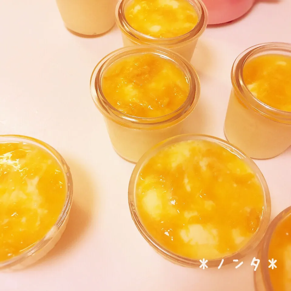 Snapdishの料理写真:さっぱり甘酸っぱい♡簡単♪マンゴーヨーグルトプリン♡レシピ付|＊ノンタ＊さん