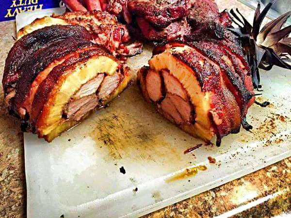 bacon wrapped pineapple stuffed with boneless pork ribs|CHUENCHAIさん