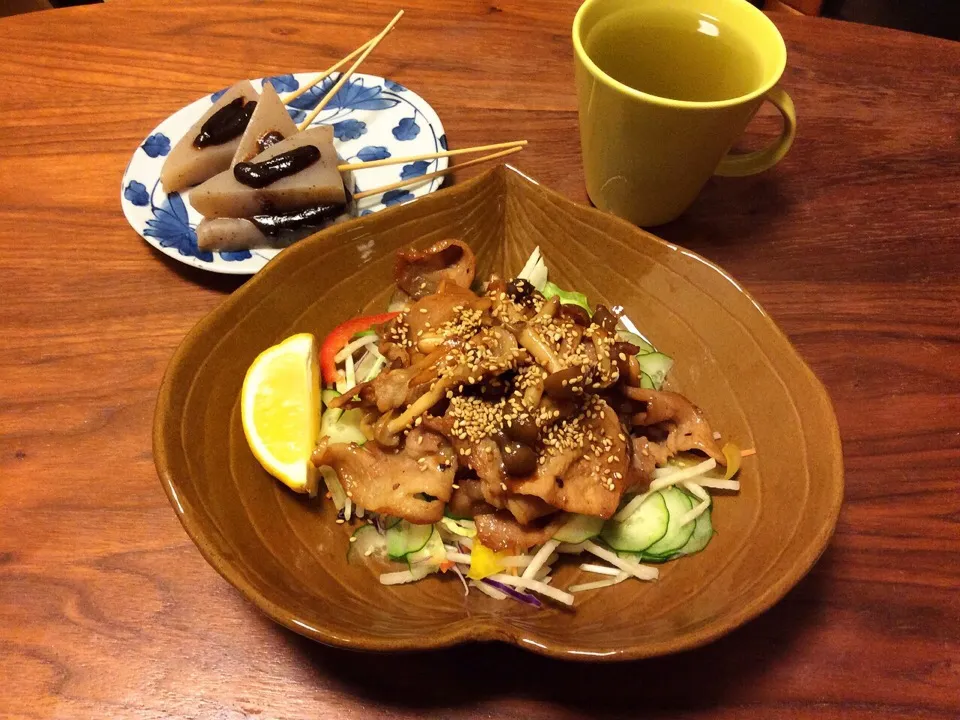 豚ロースとしめじの焼肉サラダ、味噌田楽 2015.5.17|キラ姫さん