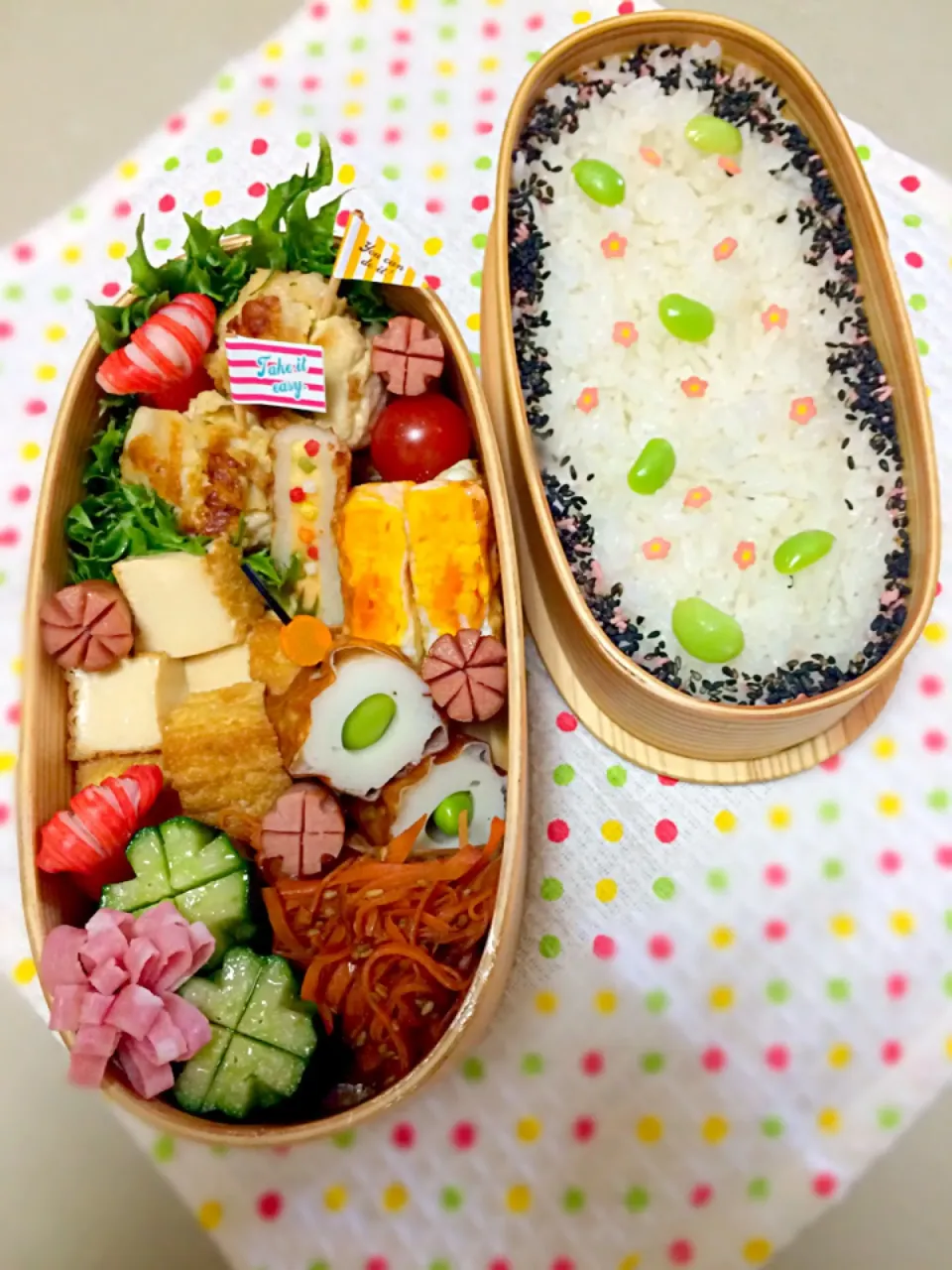 Snapdishの料理写真:ともさんの料理 ざく切りチキンとチーズの丸め焼き♪でお弁当～♬ψ(´ڡ`♡)|まぁちゃんさん