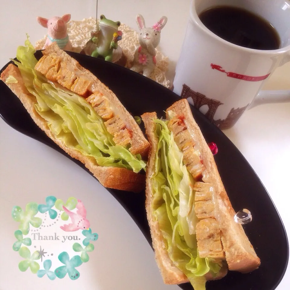 Snapdishの料理写真:とろけるスライスチーズ＆卵焼きトーストサンド（全粒粉パン）❤︎|Makinsさん