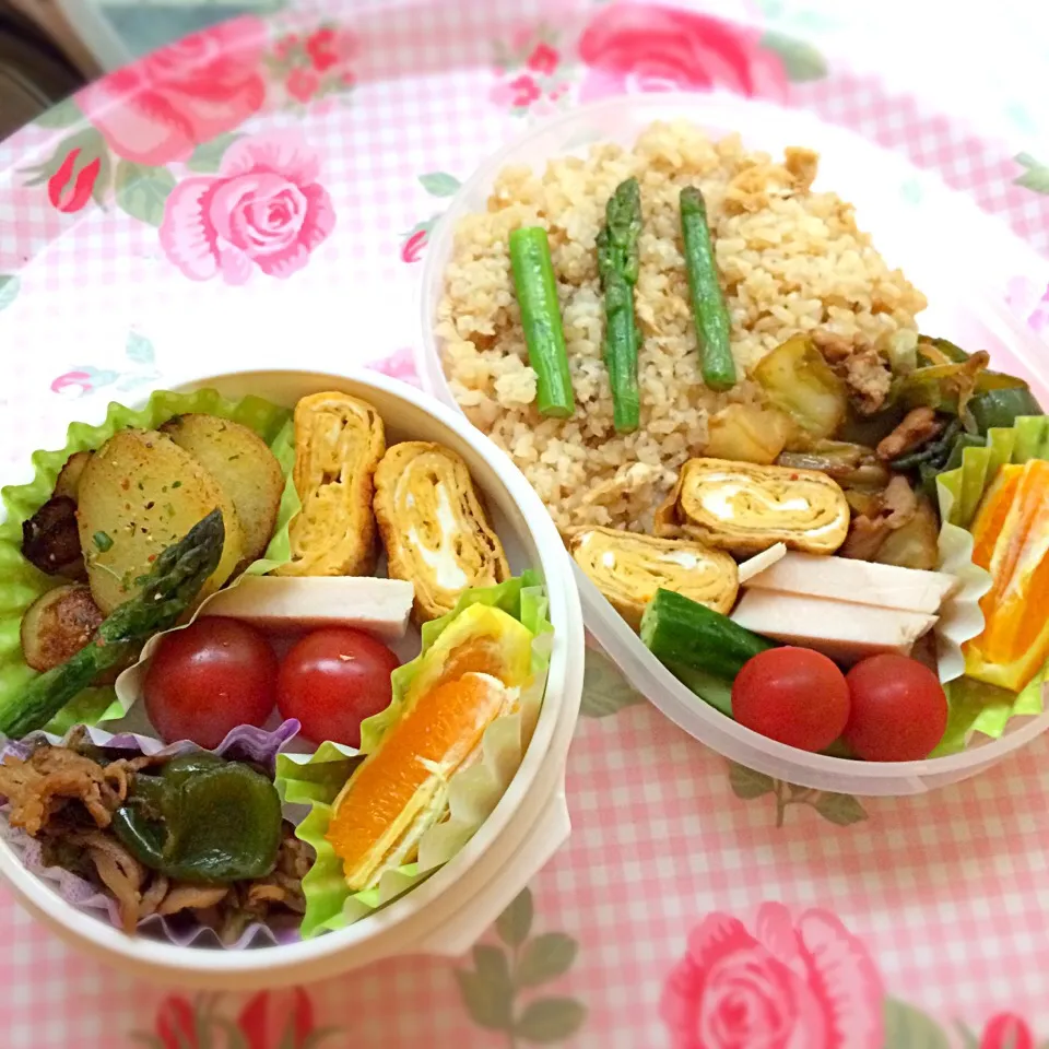 おはよう！母娘弁当。雨だけどがんばろう！下雨的星期二，加油加油。|ayacoさん