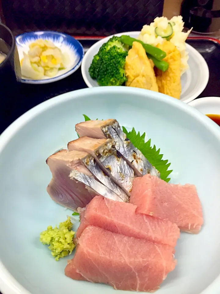 鰹のたたきと中トロの刺盛り定食|流線形さん