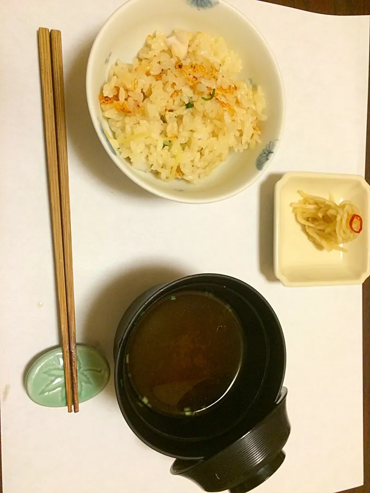 Snapdishの料理写真:新生姜と蛸の釜ご飯 赤出し ハリハリ漬け|紅蓮のケロちゃんさん