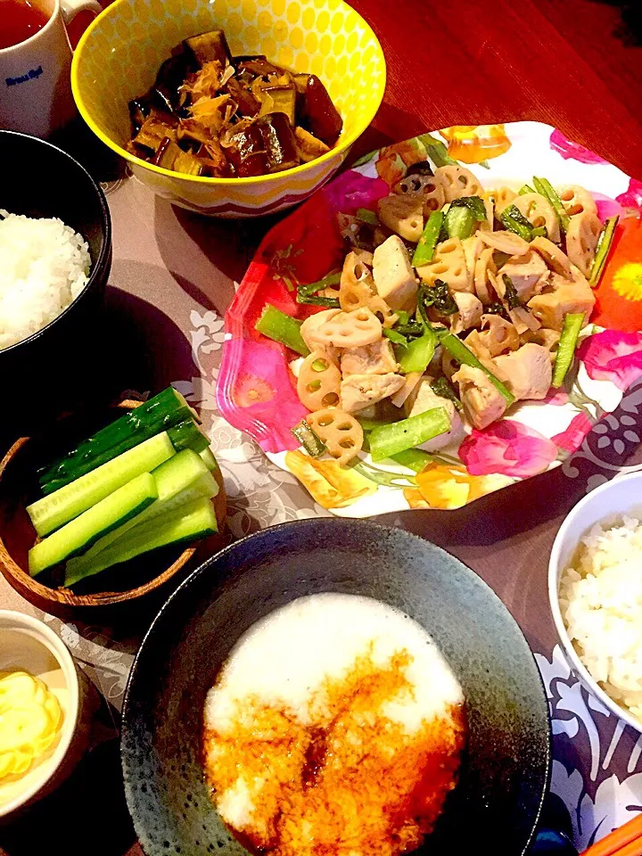 鶏肉と蓮根炒め&茄子の煮浸し♡。|Satoming* ੈ✩‧₊˚さん