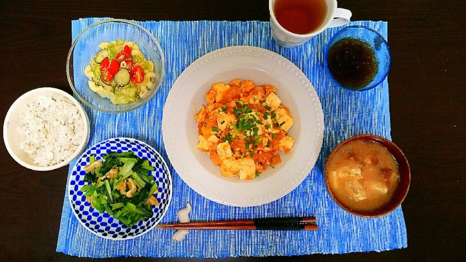 ピリ辛鶏麻婆とトリプル大豆汁♪|pikyuさん